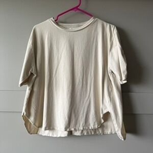 Studio CLIP Japan Top Womens Free Size Beige Cotton Ruched Sleeve High‎ Low